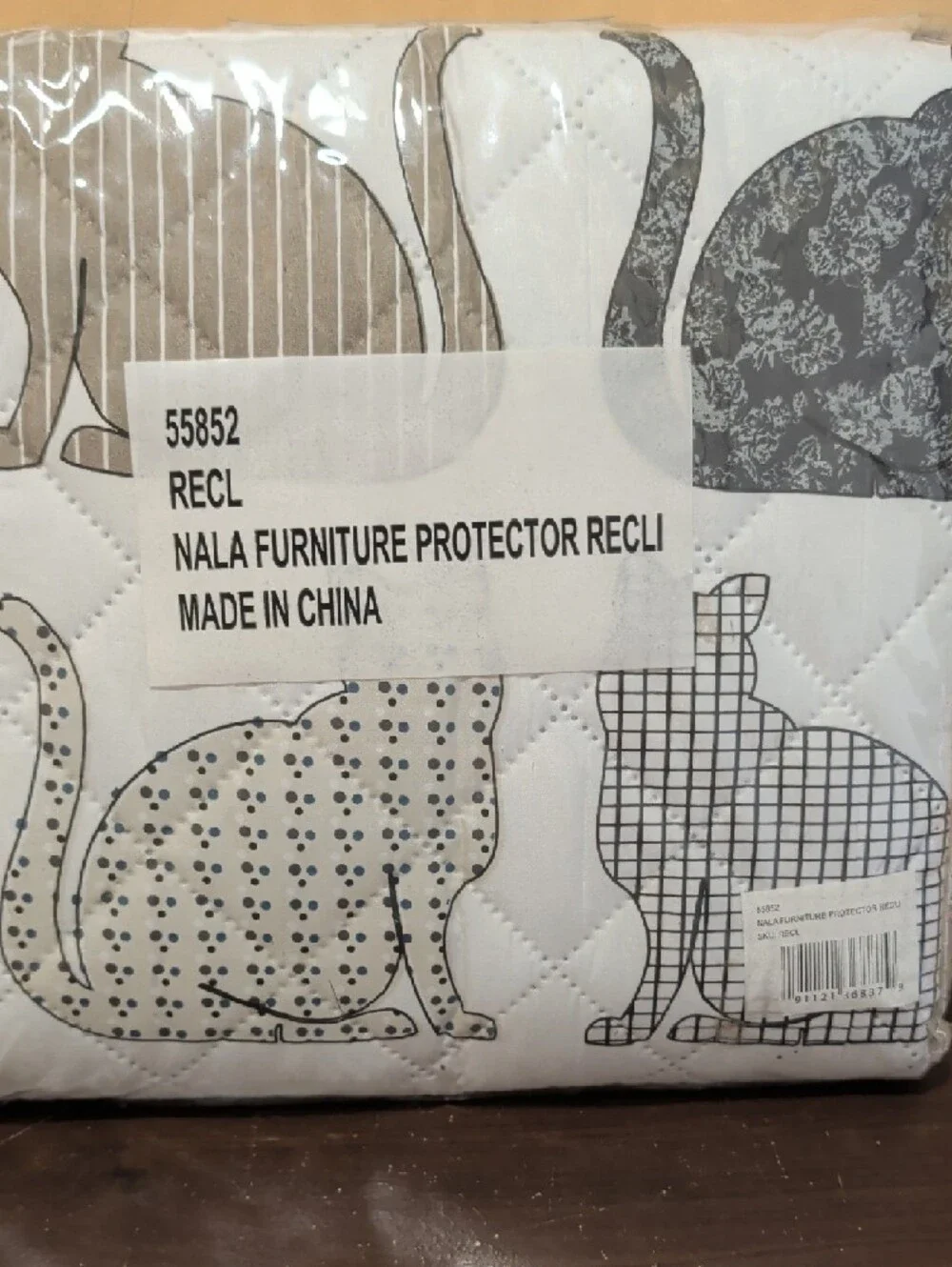 Cat Print Quilted Recliner Protector- Cream, Gray and Tan
